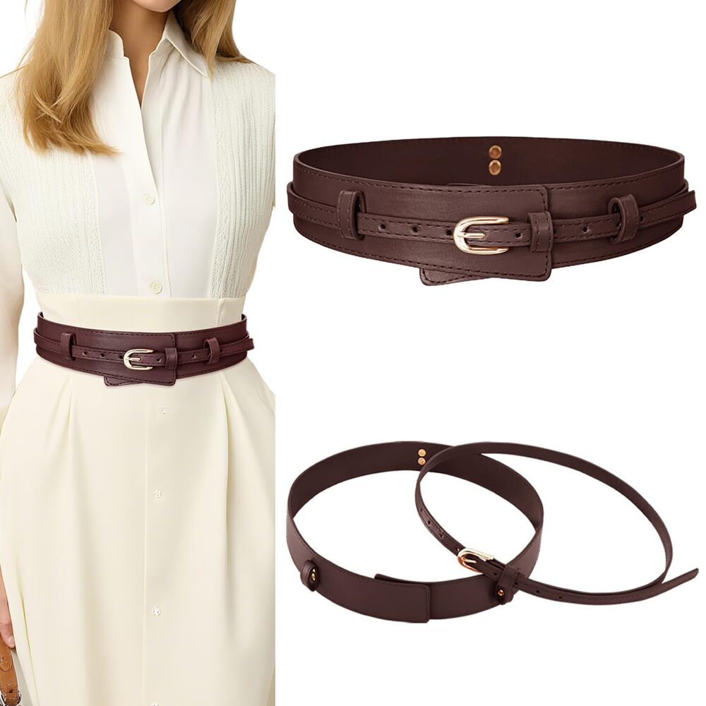 1714 2 In 1 Wide Leather Belts For Women Vintage Waist Belt For Dresses Pants